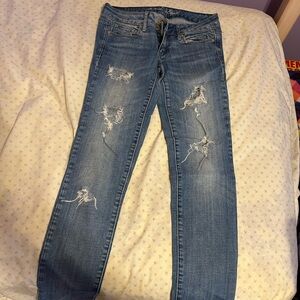 American Eagle  Distressed Faded Stretch Skinny Blue Jeans